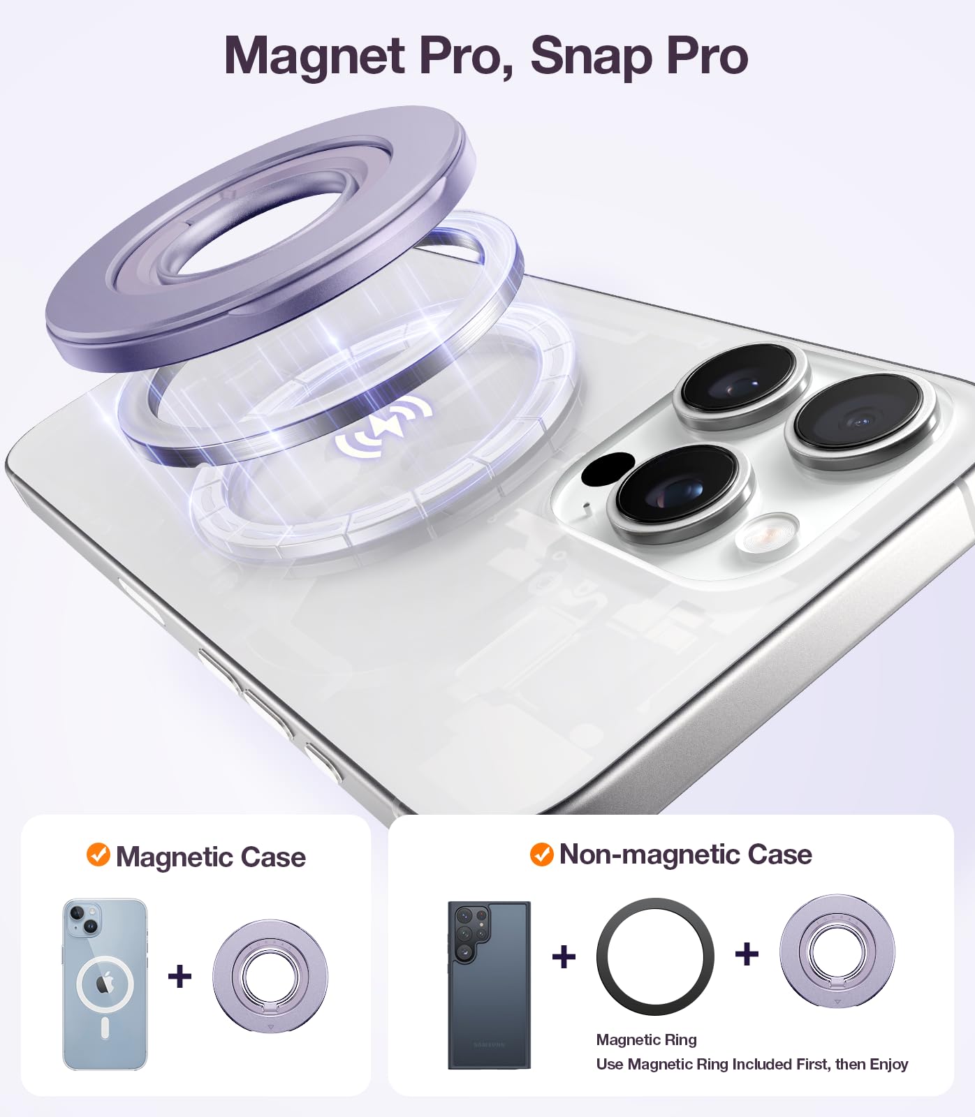 TORRAS 2025 Upgrade [Dual-Ring] Fit for MagSafe Phone Grip Ring Holder [Dual-Ring] Compatible with MagSafe Kickstand Magnetic for iPhone 17/16/15/14/13/12/11 Samsung, Google Accessories, Purple