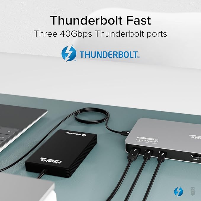 Plugable Thunderbolt 4 Dock for Quad Monitors 100W, Thunderbolt Docking Station Connects up to Four 4K Monitors for Windows and Mac Laptops, 2x HDMI, 4x Thunderbolt 4/USB C, Driver Required TBT-6950PD