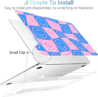 MEEgoodo for M4/M3/M2 MacBook Air 15.3 inch Case 2025 2024 2023, Case Fit Model (A3241/A3114/A2941) for MacBook Air 15 inch, Laptop Hard Shell with Keyboard Cover, Smiling Faces & Checkered