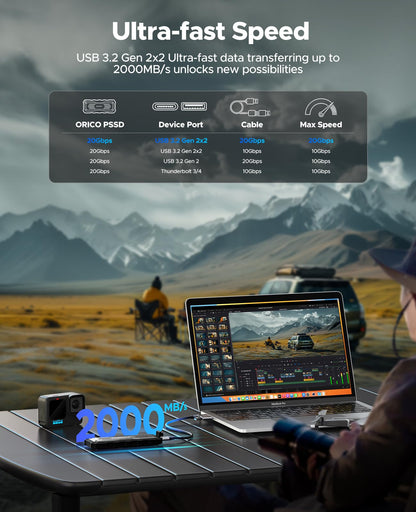 ORICO 2TB External SSD, Up to 2000MB/s, Waterproof and Dust-Proof, O20