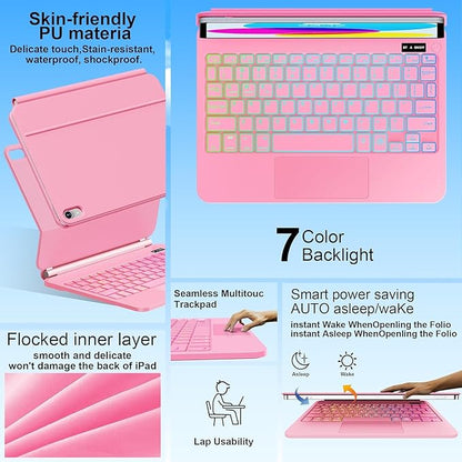 for iPad 11th (A16) & 10th Generation Case with Keyboard – Magic-Style Magnetic – Floating Cantilever Stand - Multi-Touch Trackpad Keyboard Case for iPad 11 inch 2025&10th Gen 10.9 inch (Pink)