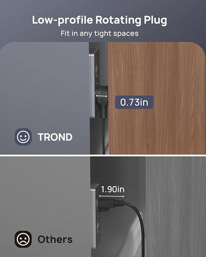 TROND 360° Rotating Flat Plug Extension Cord 6ft, Low Profile Small Power Strip, 3 Side Grounded Outlet, 13A, SPT 16/3 Gauge Cable for Indoor Home Office Kitchen Cruise Travel Essentials, Black
