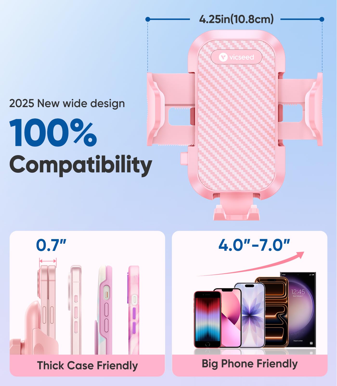 VICSEED Pink Phone Holders for Your Car, [True Military-Grade Shockproof Strongest Suction Power], 3-in-1 Dashboard Windshield Vent, Truck Boat Stand Cell Phone Mount for iPhone Android All Phones