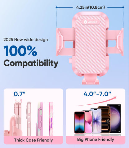 VICSEED Pink Phone Holders for Your Car, [True Military-Grade Shockproof Strongest Suction Power], 3-in-1 Dashboard Windshield Vent, Truck Boat Stand Cell Phone Mount for iPhone Android All Phones