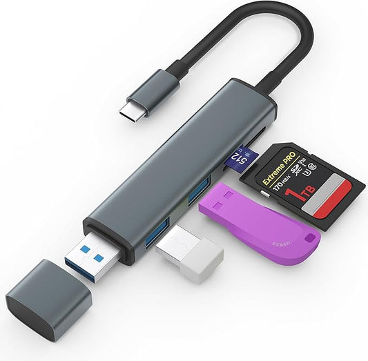 TIANSONG USB 3.0 SD Card Reader with Dual USB Ports, USB C SD Card Reader for iPhone 15/iPad/Mac 4 Ports Read and Write Simultaneously Memory Card Adapter for MacBook Pro/Air iMac Android S23 S22