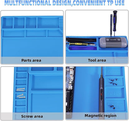 Kaisi Large Anti Static Mat with Grounding Accessories,Heat Resistant Silicone Soldering Mat,Magnetic Work ESD Pad for pc building, Electronics, Laptop, Cellphone Repair Soldering 21.6" x 16.9"
