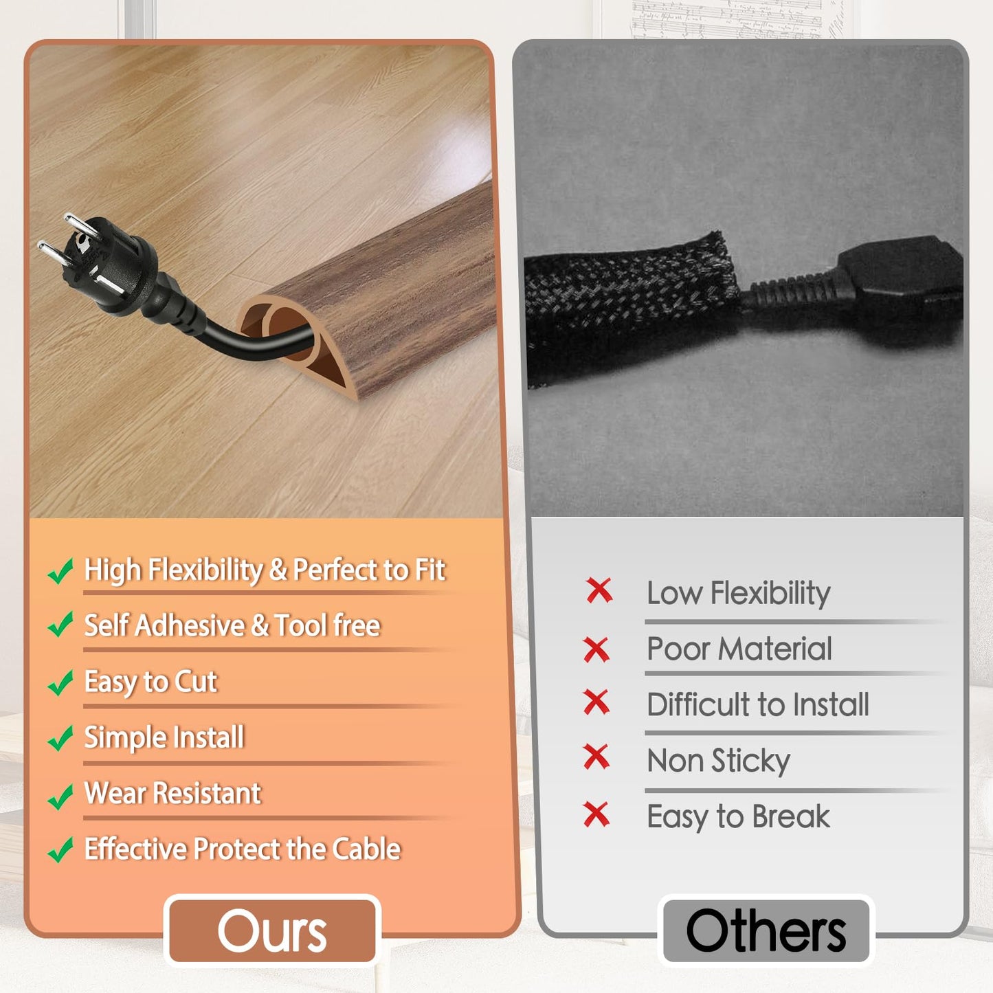 EYAYEN Floor Cord Cover for Wires on Floor Self Adhesive Cord Hider
