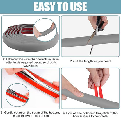 Floor Cord Cover Self Adhesive Cord Hider,10FT Cable Management, Extension Strip Protector for Wires, Prevent Cable Trips for Offices, Gyms, Exhibitions Cavity:0.3"(W) x 0.28"(H) Gray