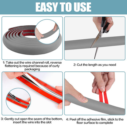 Floor Cord Cover Self Adhesive Cord Hider,10FT Cable Management, Extension Strip Protector for Wires, Prevent Cable Trips for Offices, Gyms, Exhibitions Cavity:0.39"(W) x 0.27"(H) Gray