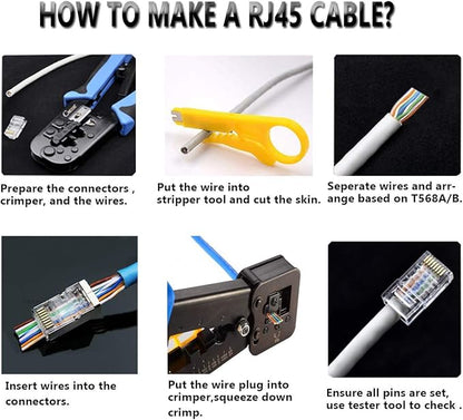 PETECHTOOL RJ45 CAT6 Pass Through Connectors Gold Plated 8P8C Plugs and Strain Relief (50xcat6plug+50xstrain Relief)