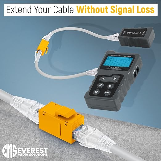 Everest Cat6 RJ45 Keystone Coupler (12-Pack) in Yellow - RJ45 Coupler - Cat 6 Couplers - Female to Female Cat6 Keystone Jacks - Ethernet Couplers - Ethernet Cable Extender