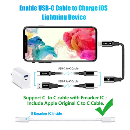 AGVEE 2 Pack 4 Inch USB-C Female to Lightning Male 30W Charging Adapter