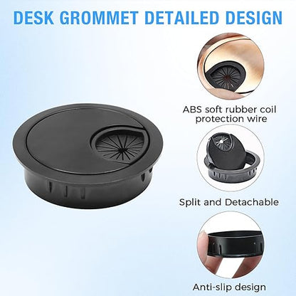 Desk Grommet 2" (50 mm), Desk Cord Hole Cover, Cable Grommet Metal Zinc Alloy Materilal, Desk Hole Grommet for Office and Home Table Cable, Detachable Cable Cord Organizer (Flat Black 1 Pcs)