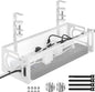 Under Desk Cable Management Tray, 15.7'' No Drill Steel Desk Cable Organizers, Wire Management Tray Cable Management Rack (1 Pack-White)