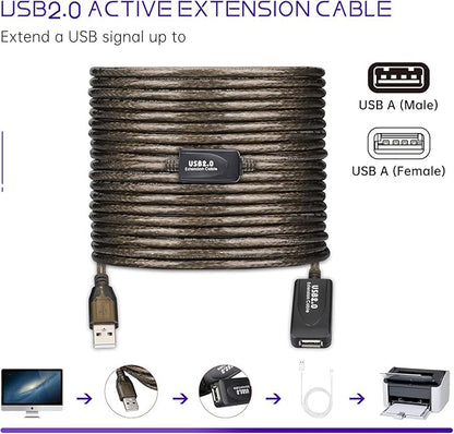 LDKCOK USB 2.0 Type A Male to A Female Active Repeater Extension Cable 60ft, High Speed 480 Mbps