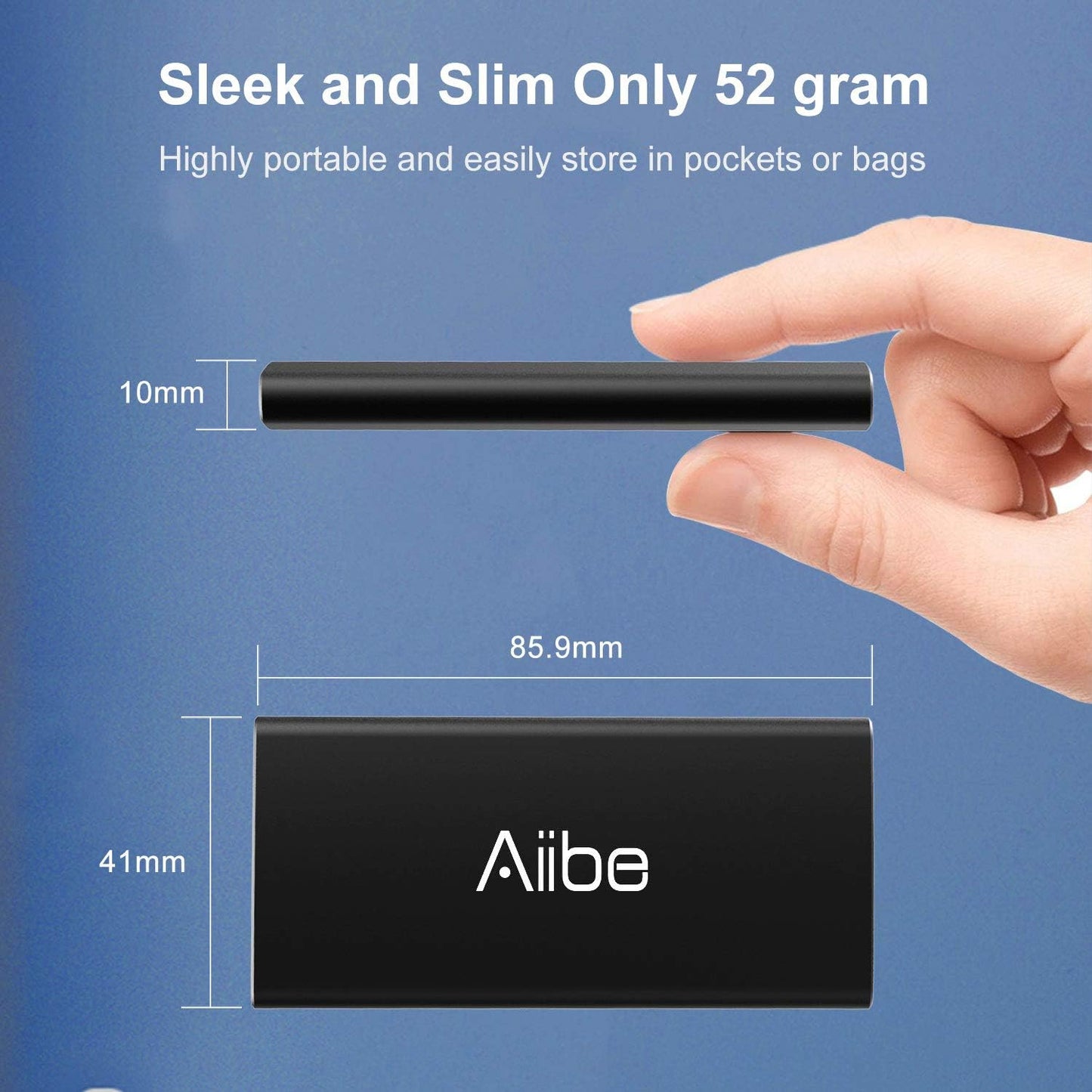 Aiibe 256GB External SSD External Hard Drive 256GB USB C Portable SSD, Up to 500MB/s, USB 3.1, External Solid State Drive for Laptop, Mac, PS4 (Black)