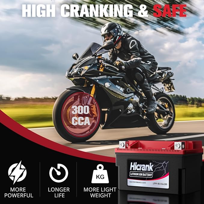 YTX9-BS, 2X Cranking Power, 5X Life, Lithium LiFePO4 Motorcycle Battery, 280 CCA, Digital Readout,Powersports Battery,Fits for ATV,UTV,4 Wheeler,Seadoo,Polaris,Lawn Mower,Generator