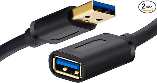 Tan QY USB 3.0 Extension Cable 1ft-2Pack, USB 3.0 High Speed Extender Cord Type A Male to Female for PlayStation, USB Flash Drive, Hard Drive, Card Reader,Scanner,Printer,Keyboard (1Ft-2Pack)