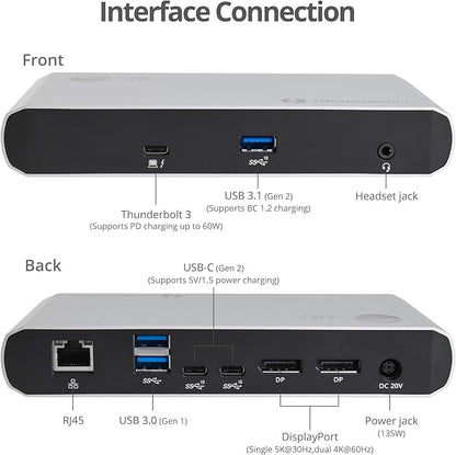 SIIG Thunderbolt 3 or USB C Dual 4K Display Docking Station with 60W PD- Titan Ridge (2X DP 1.2, 1x USB-A/2x USB-C 10Gbps, 2X USB-A 5Gbps, Ethernet) for Windows&Mac M1/M2/M3 Pro/Max (JU-DK0C11-S1)