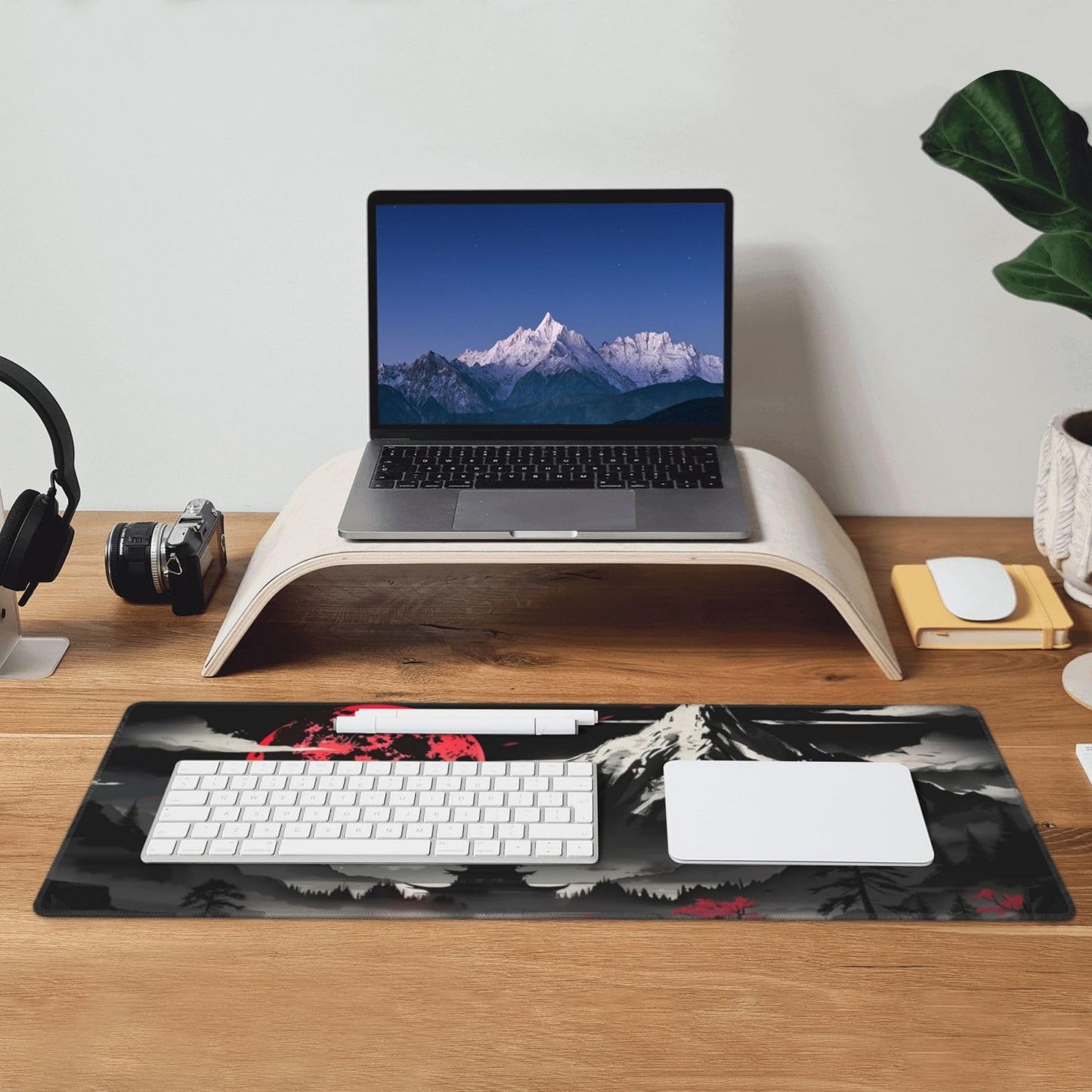 Extended Gaming Mouse Pad, Large Desk Mat XL Anime Mouse Pad Waterproof with Stitched Edges, Non-Slip Desktop Pad for Home and Office, Level Up Your 31.5x11.8 Inch (Snow Mountain)