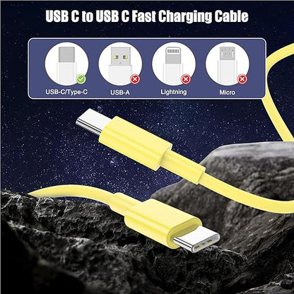 3-Pack Yellow [3.3FT+6.6FT+10FT] 60W USB C to USB C Cable, Type C Fast Charging Cable for iPhone 16 15 Pro Plus Pro Max，for Galaxy S24 S23, for iPad Pro/Air, for MacBook Pro/Air and More