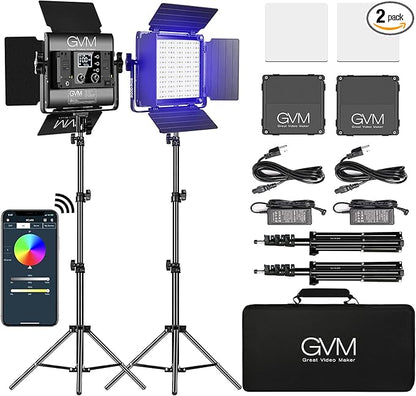 GVM RGB LED Panel Video Light, Photography Lighting with APP Control, 800D Video Lighting Kit for YouTube Studio, Gaming, Streaming, Conference, 8 Kinds of Scene Lights, CRI 97, 2 Packs