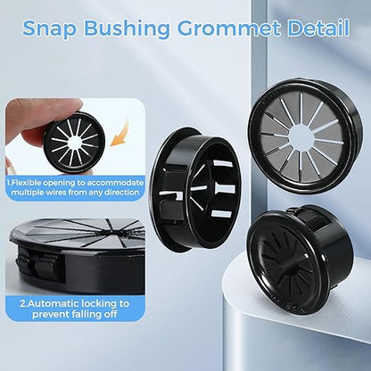 50 Pcs Cable Grommet, Snap Bushing 1/2" (13 mm) Mounting Diameter, Flexible Petal-Shaped Buckle Round Nylon Desk Grommet for Wires Through Countertop Cord Organizer and Protection, Black