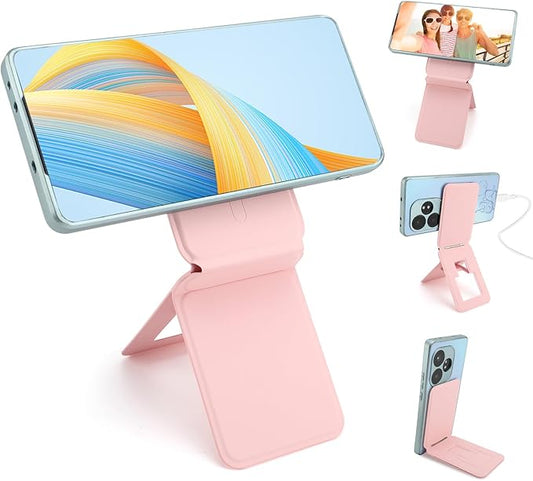 Gugxiom Phone Stand, Foldable Magnetic Phone Tripod, Angle Adjustment & Strong Magnets PU Leather Phone Stand, Compatible with All Smart Phone 16/15/14/13/12(Pink)