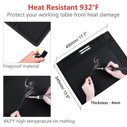 HPFIX Anti Static Mat Includes ESD Wristband and Grounding Wire and Grounding Plug for Electronics Repair, Premium Heat Resistant ESD Safe Soldering Mat (17.7" x 13.6")