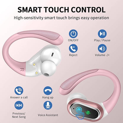 Wireless Earbuds, 2025 Bluetooth 5.4 Headphones Sport, Bluetooth Earbuds with ENC Noise Canceling Mic, 50H Stereo Wireless Headphones IP7 Waterproof with Earhooks, Dual LED Display for Workout/Running