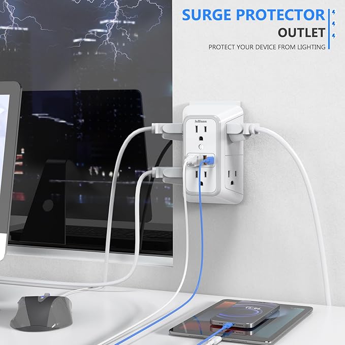 3 Pack Surge Protector Outlet Extender, 6 Outlet Splitter with 4 USB Ports (2 USB C), Multi Plug Wall Outlet 1050J Power Strip, USB Wall Charger for Home Office Kitchen Travel-ETL