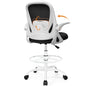 Drafting Chair Tall Office Chair with Flip-up Armrests, Adjustable Height, and Enhanced Lumbar Support - Ergonomic Rolling Stool, Back Support, and Adjustable Foot Rest Ring Light Blue