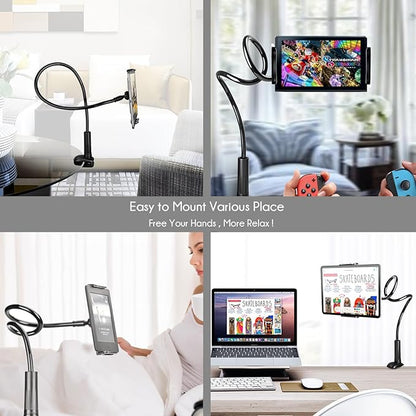 Gooseneck Tablet Phone Holder | Kindle Stand Holder for Bed | 33in Flexible Long Arm Clamp Clip Mount for iPhone, iPad, Switch, Galaxy Tabs, Kindle Fire, 4.7''-11'' Tablet Devices