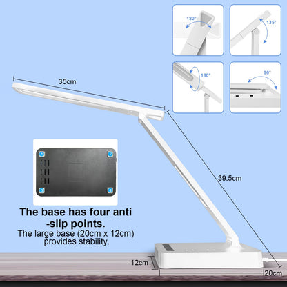 snsok Smart Desk Lamp with Dual USB Charging (Type-C/USB-A) & 2 AC Outlets, Digital Clock, Temperature Display, 5 Color Modes, 5 Brightness, Adjustable - for Office, Bedroom, Dorm Room, Study