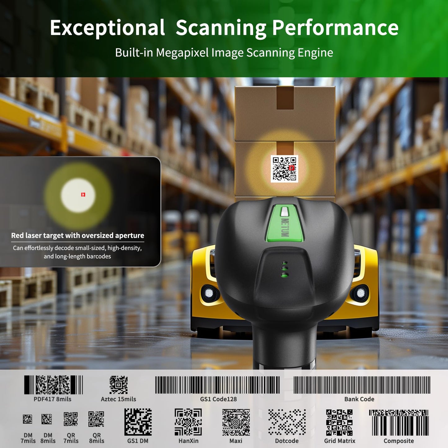 NETUM 2D QR Industrial Bluetooth Barcode Scanner with Charging Dock