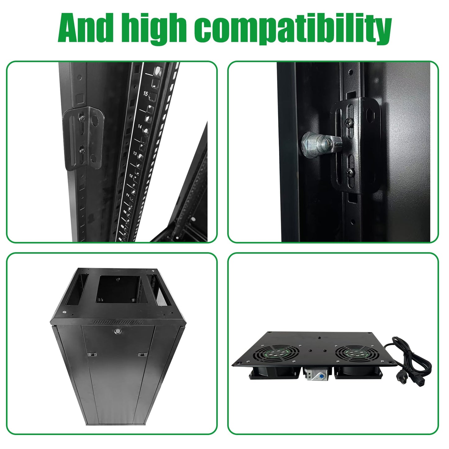 GlobalRack 27U Server Cabinet, Glass Door, Locking Casters, 2 Fans