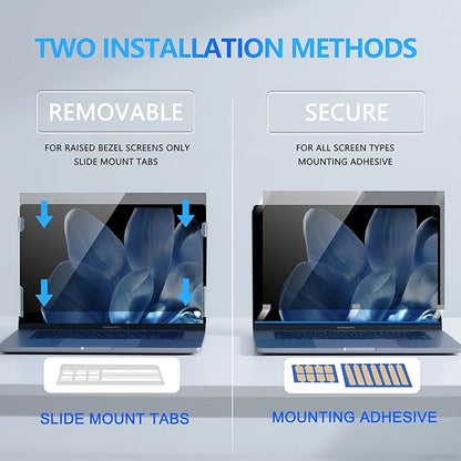 4-Way Laptop Privacy Screen Shield 13.3 Inch, Removable 16:9 Aspect 360° Privacy Filter Screen Protector for 13.3 Inch Laptop Computer, Anti Glare Blue Light Slide Mount Tabs Cover for Generic Laptop