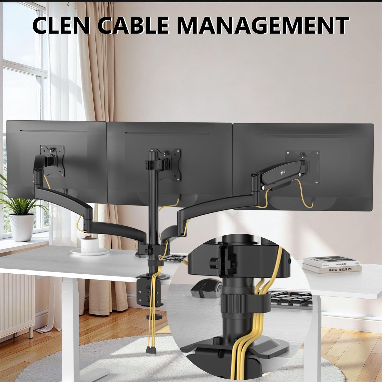 WALI Triple Monitor Mount, 3 Monitor Desk Mount for Screens 13-33 Inch, Multiple Monitors Stand with Tilt, Swivel, Rotation, Mounting Holes 75/100 mm, Black