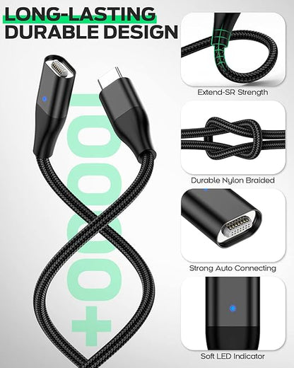 YKZ 3 in 1 Magnetic USB C to C Cable, Magnet Charging Cable, [3.3FT+6.0FT] PD 60W Fast Charger Nylon Braided Cord Compatible with Type C and Android Devices (Black)