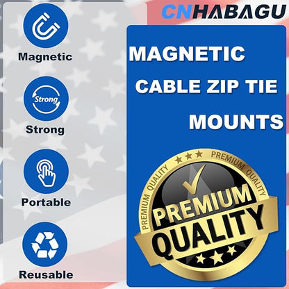 Magnet Zip Tie Mount Magnetic Zip Ties Mount Holder Strong 1-Second Magnetic Snap Installation Heavy-Duty Waterproof Cable Tie Mounts for Car Boat Workshop Industrial Organizing (12 Piece)