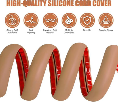 Floor Cord Cover Self Adhesive Cord Hider,3.3FT Cable Management, Extension Strip Protector for Wires, Prevent Cable Trips for Offices, Gyms, Exhibitions Cavity:0.51"(W) x 0.3"(H) Brown
