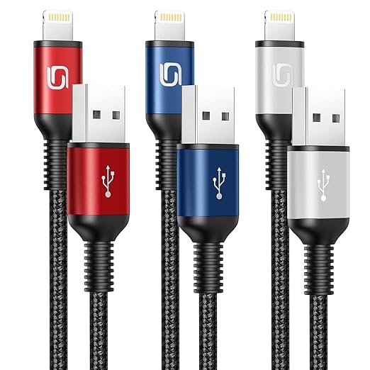 Long iPhone Charger Cable 10FT, 3Pack [Apple MFi Certified] USB-A to Lightning Cable Nylon Braided Fast Charging Cord Compatible with iPhone 14/13/12/11 Pro Max/XR/XS/X/8/7/Plus/6S iPad/iPod/AirPods