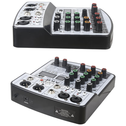 Dj Mixers 4 Channel Audio Mixer Sound Board with Bluetooth, Usb Audio Interface with 48V Phantom Power Sounds Mixer Board with 99 DSP FX Reverb Delay Effect
