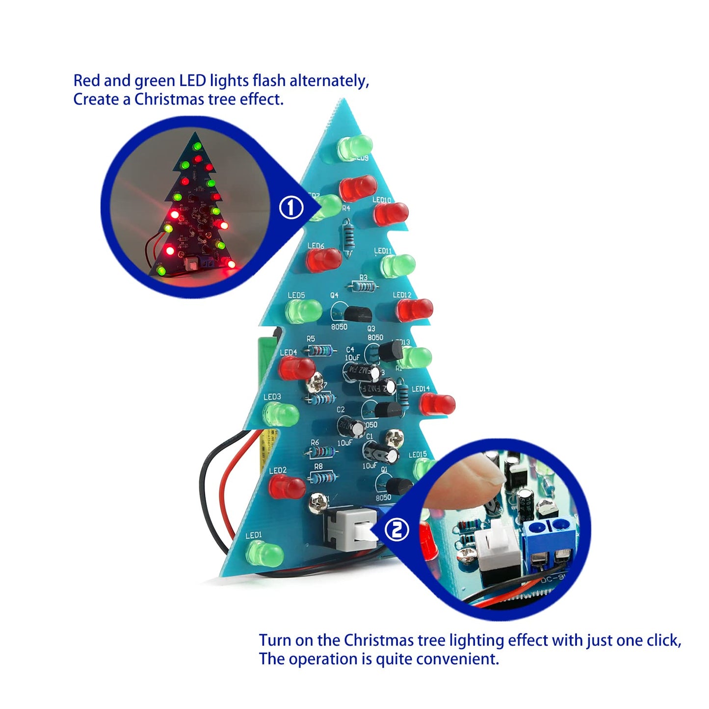 Yidab Soldering Practice Kit DIY Mini 2-Color Xmas Tree Plug-in Circuit Kit Learn Soldering Kit for Beginners