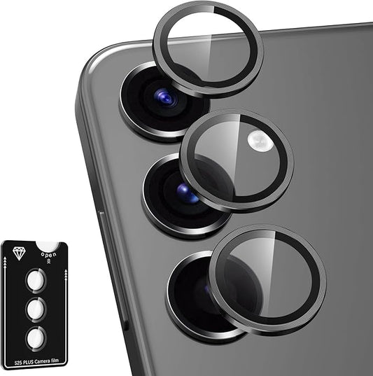 Avocase for Samsung Galaxy S25 Plus Camera Lens Protector, Individual Metal Ring Tempered Glass Lens Cover, [Strong Adsorption] Scratch Resistant Ultra-Thin HD Clear Lens Cover, 1 Set-Black