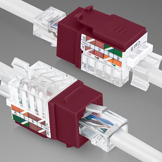 Everest 45 Degree RJ45 Cat6 Keystone Jacks Slim Profile 50-Pack Red