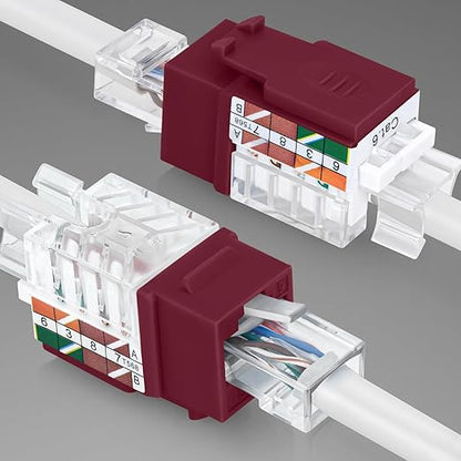 Everest 45 Degree RJ45 Cat6 Keystone Jacks Slim Profile 50-Pack Red