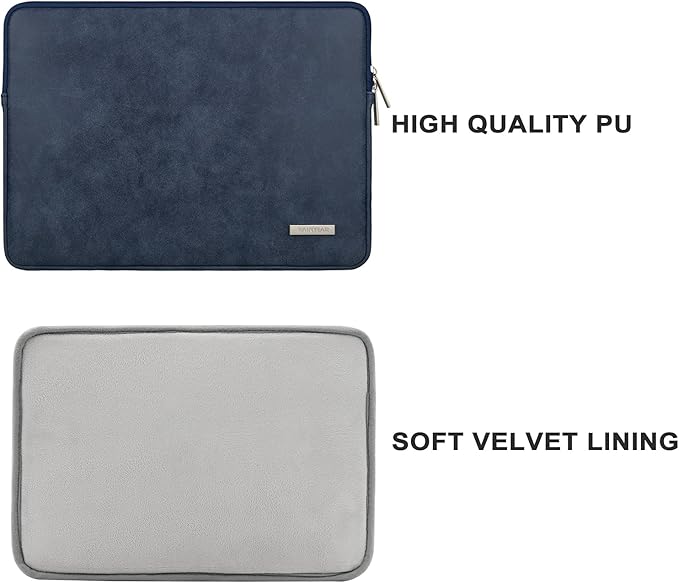RAINYEAR 13 Inch Laptop Sleeve PU Suede Leather Case Padded Bag, Deep Blue