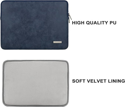RAINYEAR 13 Inch Laptop Sleeve PU Suede Leather Case Padded Bag, Deep Blue