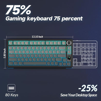AULA S75 PRO Wireless Gaming Keyboard with Screen & Knob, Tri-Mode Hot Swappable Mechanical Keyboard 75%, Pre-lubed Switches, RGB Backlit, Side Printed PBT Keycaps, Creamy Sounding Computer Keyboards